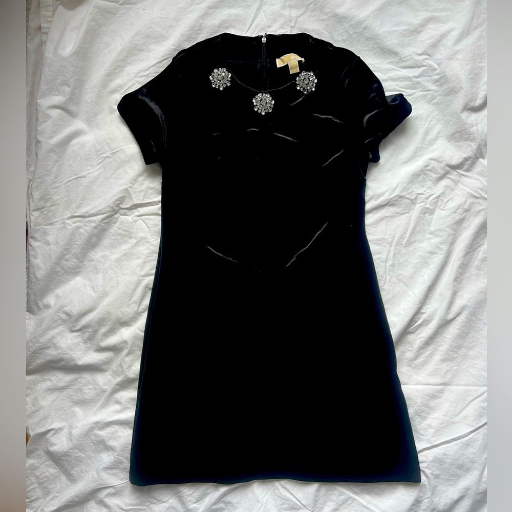 Michael Kors Elegant Black Velvet Dress with Embellishments 60s